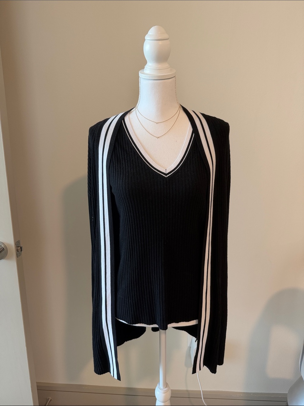 Liverpool Jeans Company Black V‑Neck Sweater with White Trim